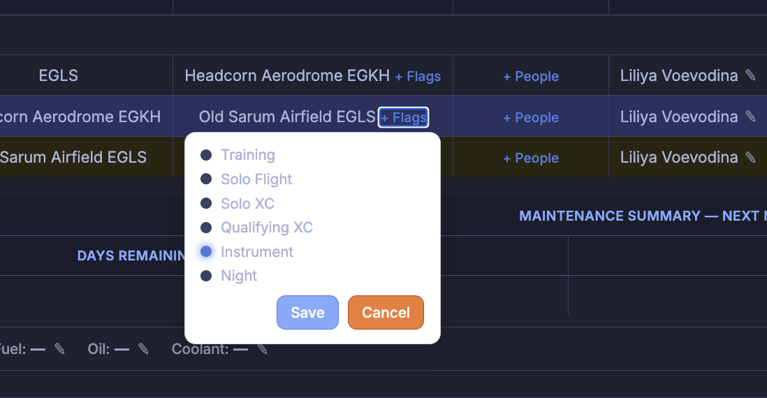 A FLOG Control Panel — dark theme screenshot