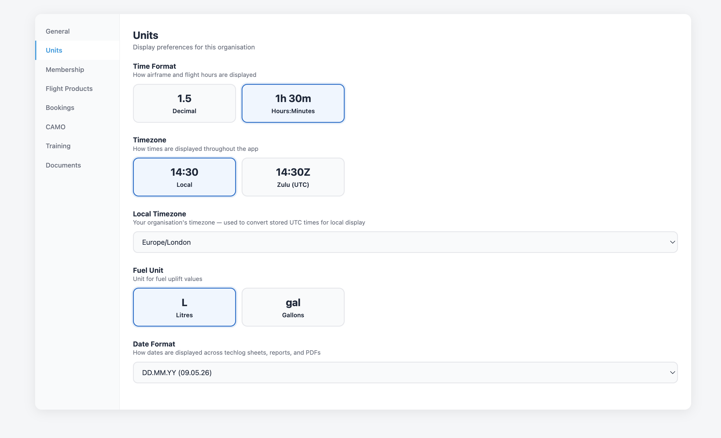 A FLOG Control Panel — light theme screenshot