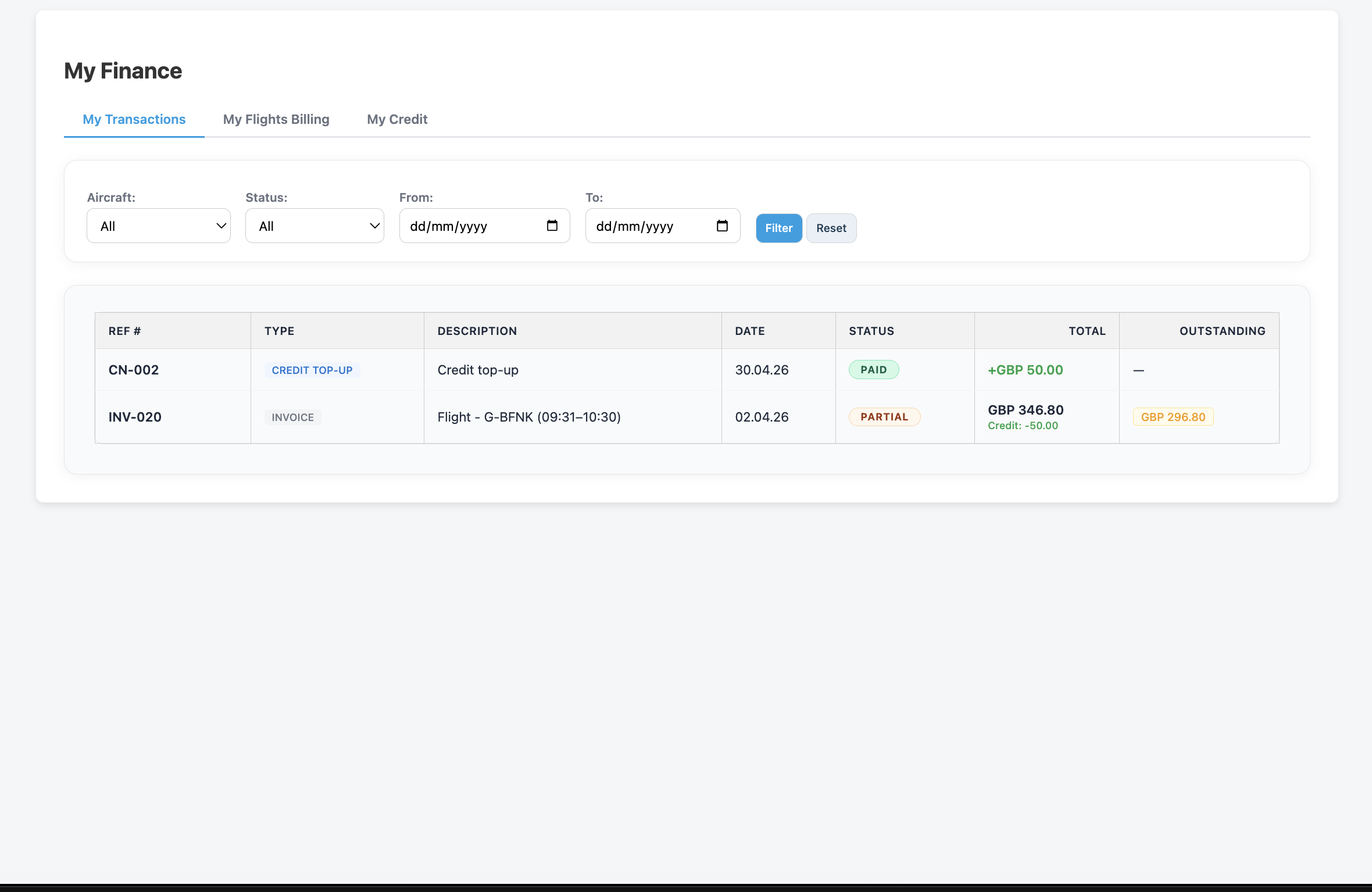 A FLOG Control Panel — light theme screenshot