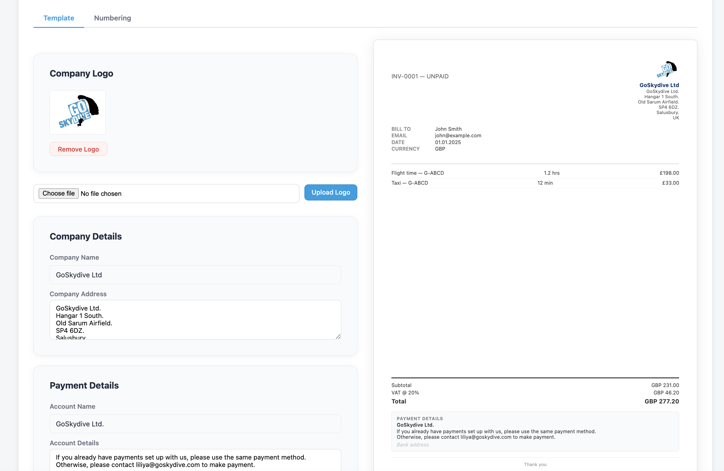 A FLOG Control Panel — light theme screenshot